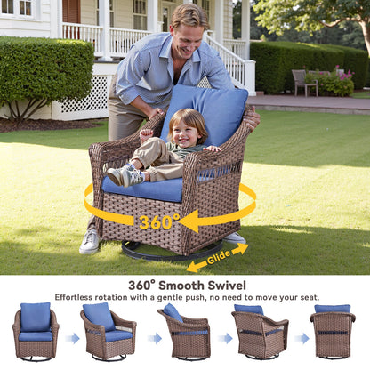 Outdoor Swivel Rocking Chair PE Rattan Brown Set of 2 with Cushions