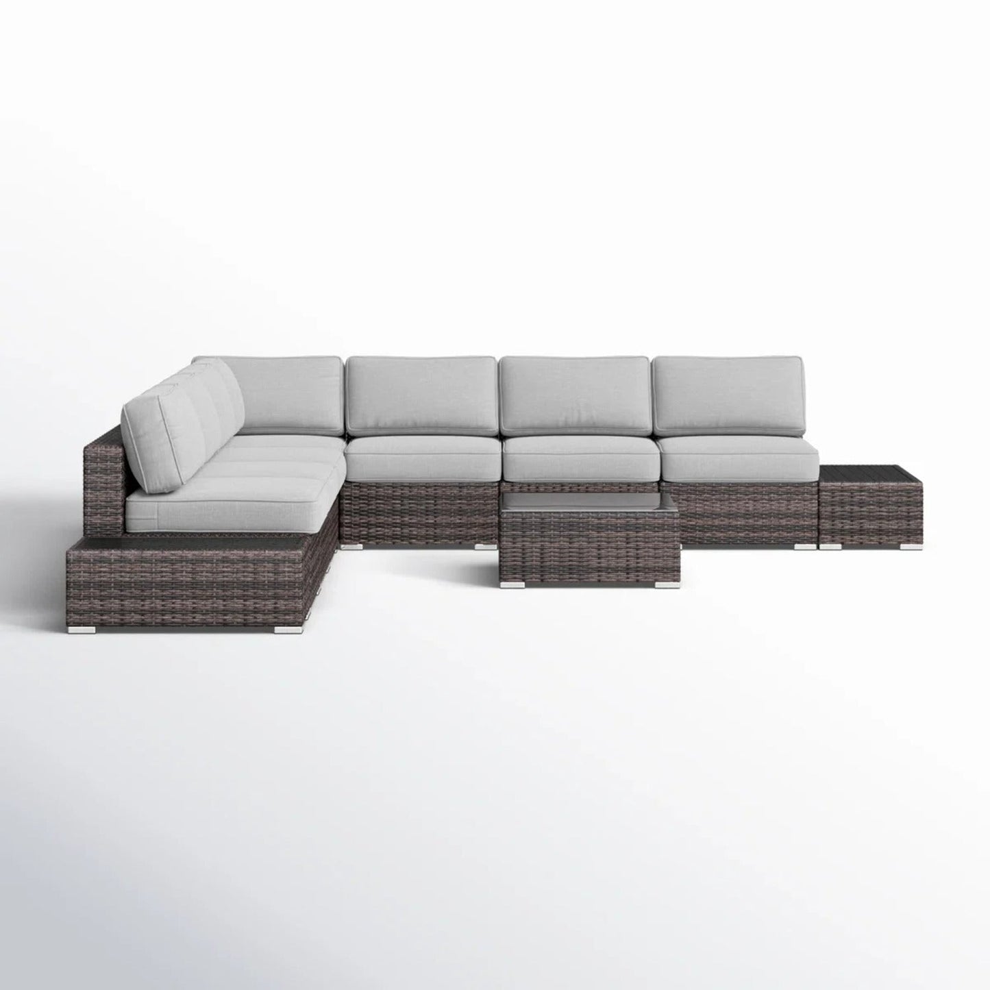 Outdoor Sectional Set HDPE Wicker Aluminum Gray 10 Piece 212 LB