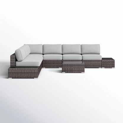Outdoor Sectional Set HDPE Wicker Aluminum Gray 10 Piece 212 LB
