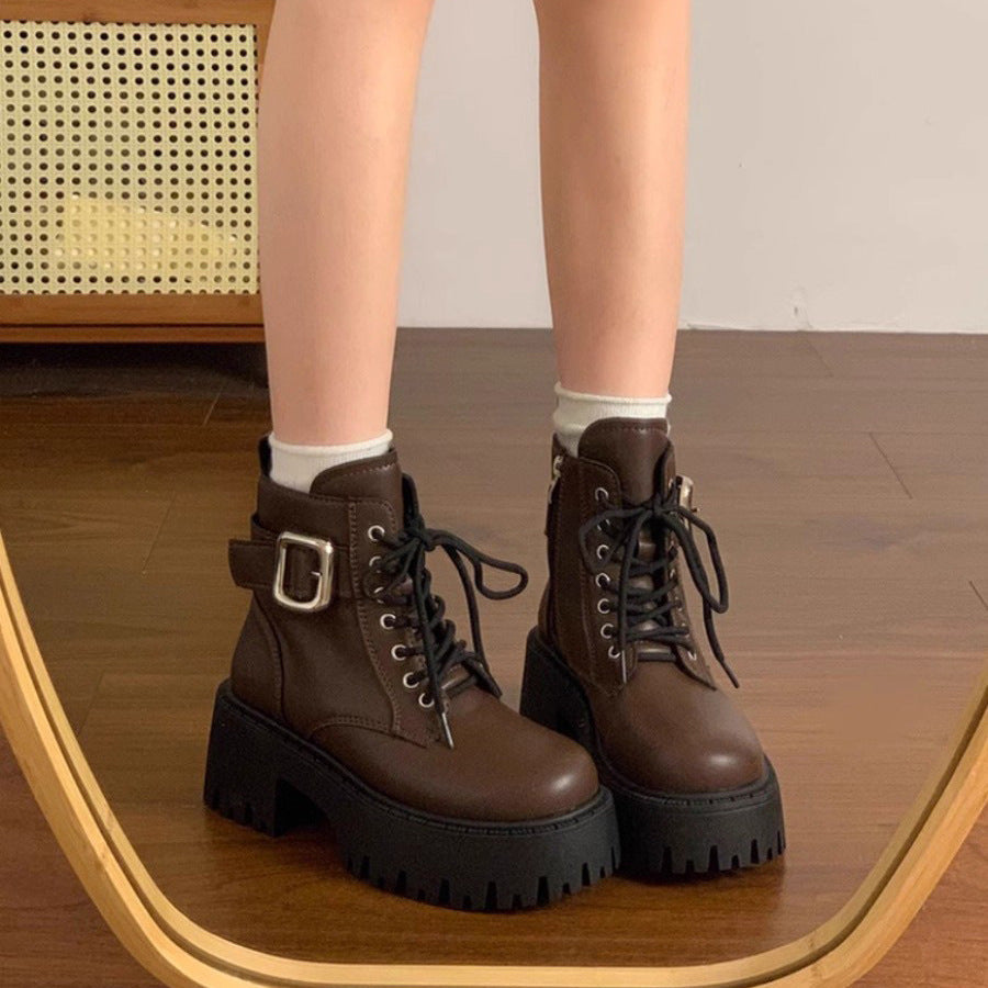 Womens Ankle Boots With Laces And A Height-increasing Design
