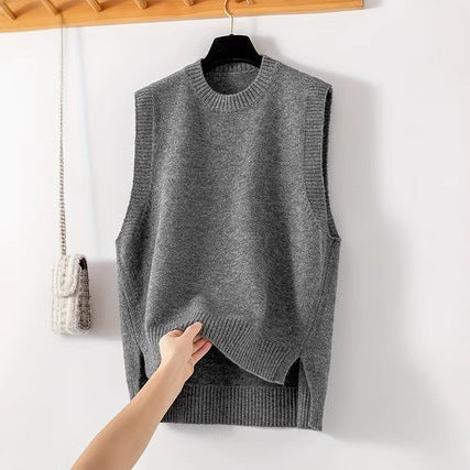 Women's Crew-Neck Loose Sleeveless Knitted Vest Top