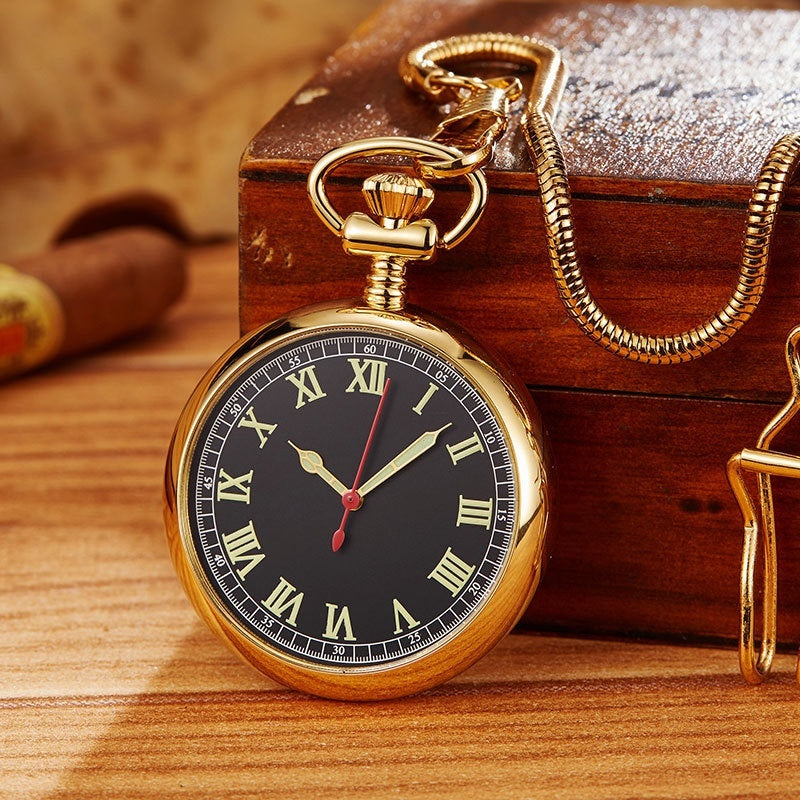 Qing Dynasty Ancient Open-Back Digital Antique-Style Quartz Pocket Watch