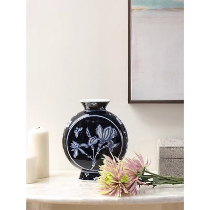 Iris Flower Hand‑Painted Blue & White Porcelain Vase