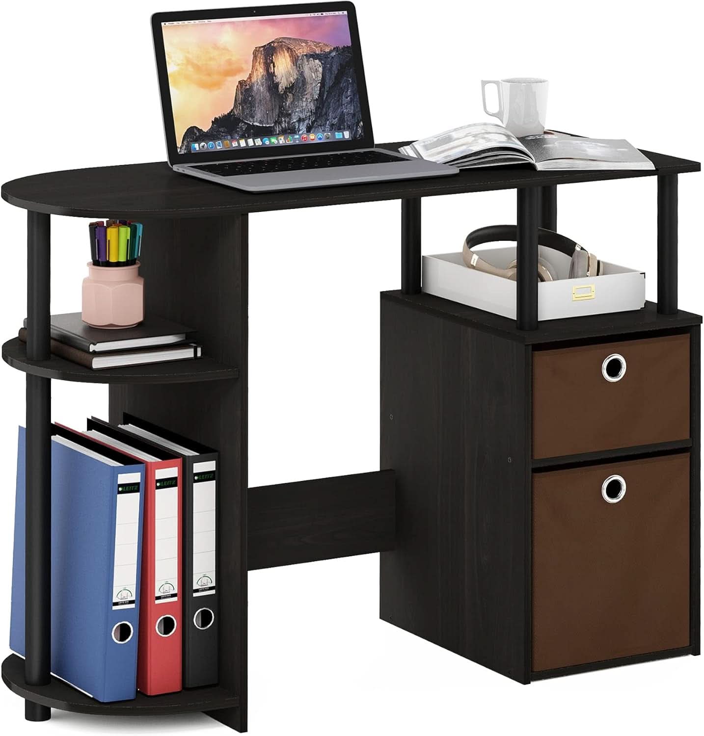 Jaya Brown Computer Study Desk With Storage Bins And Shelf