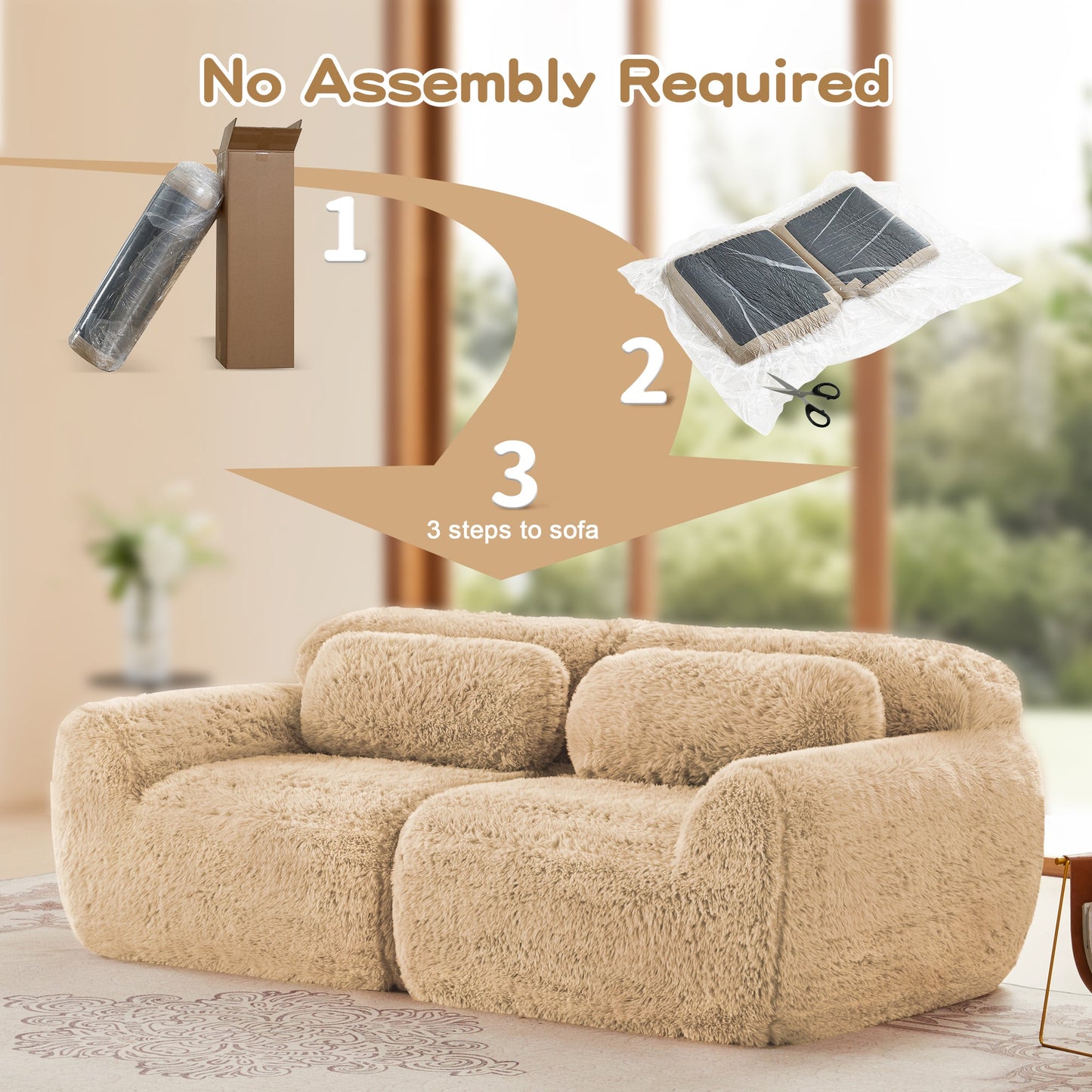 LoveSeat Modular Plush Light Khaki 2 Seat Non-Slip