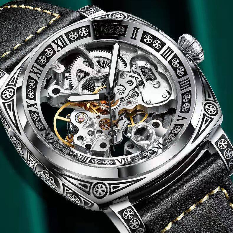 Carved Vintage Fashion Hollow Mechanical Automatic Mens Watch