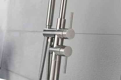 Floor Mounted Tub Faucet High Flow Freestanding Tub Filler with Handheld Shower Swivel