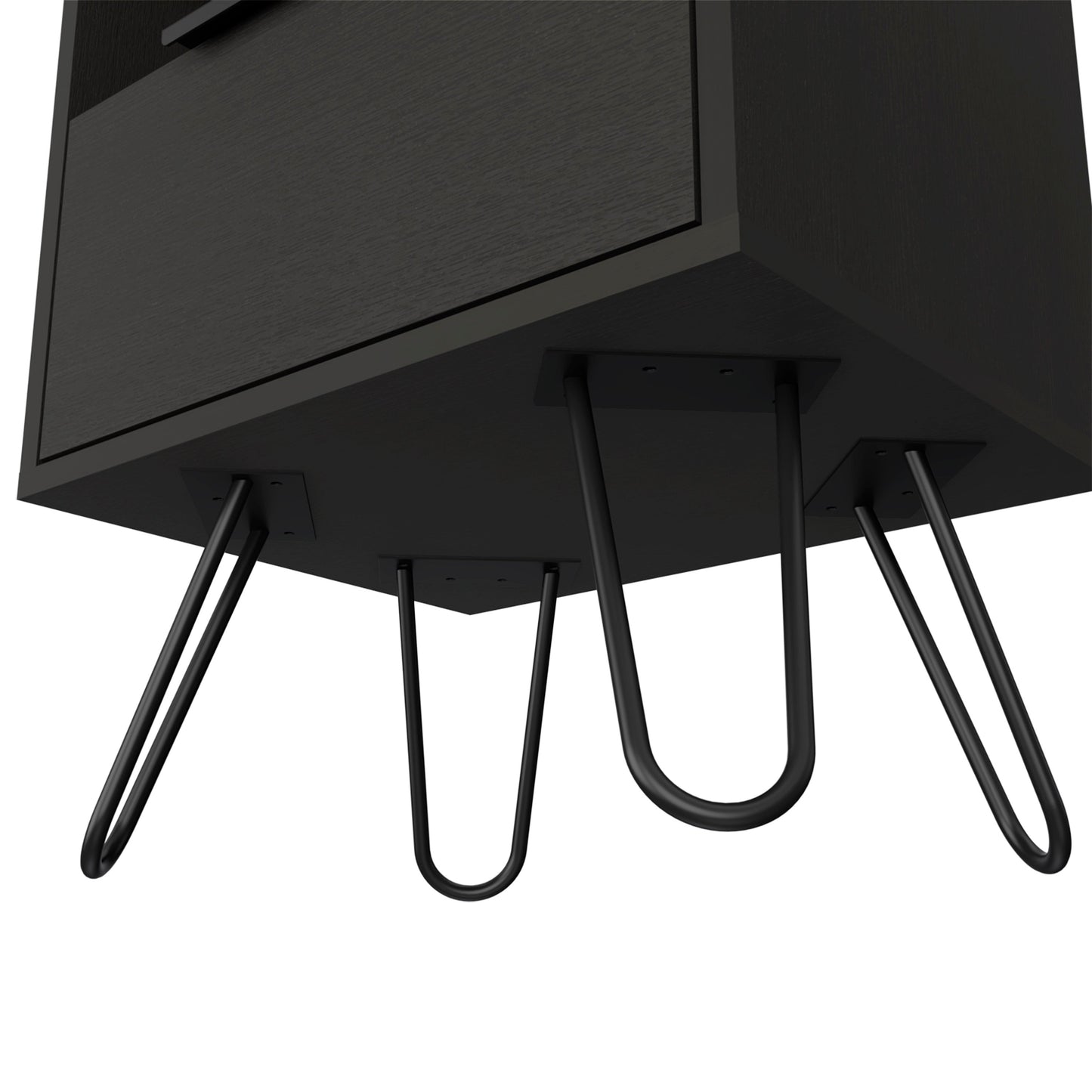 Set of 2 Modern Nightstands with Storage, Metal Legs, Wenge