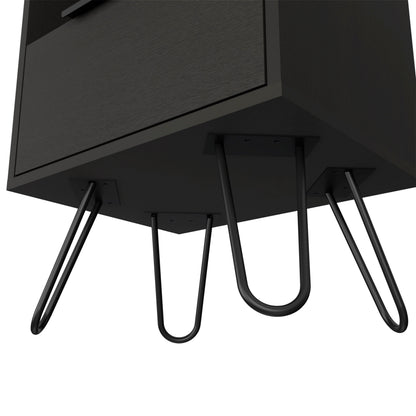 Set of 2 Modern Nightstands with Storage, Metal Legs, Wenge