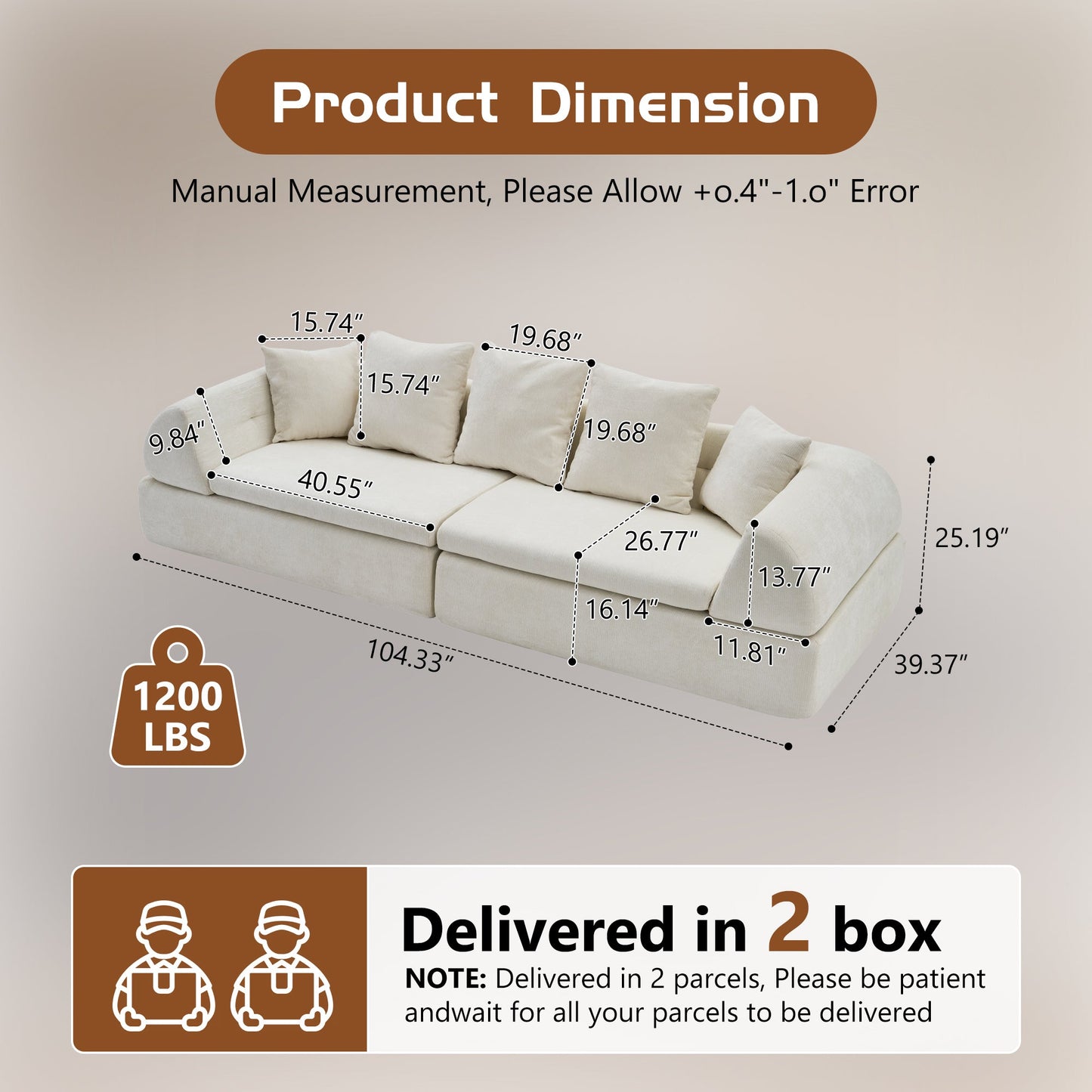 Sectional Sofa Cloud Modular White 4 Seat 104 In No Assembly Deep Seat