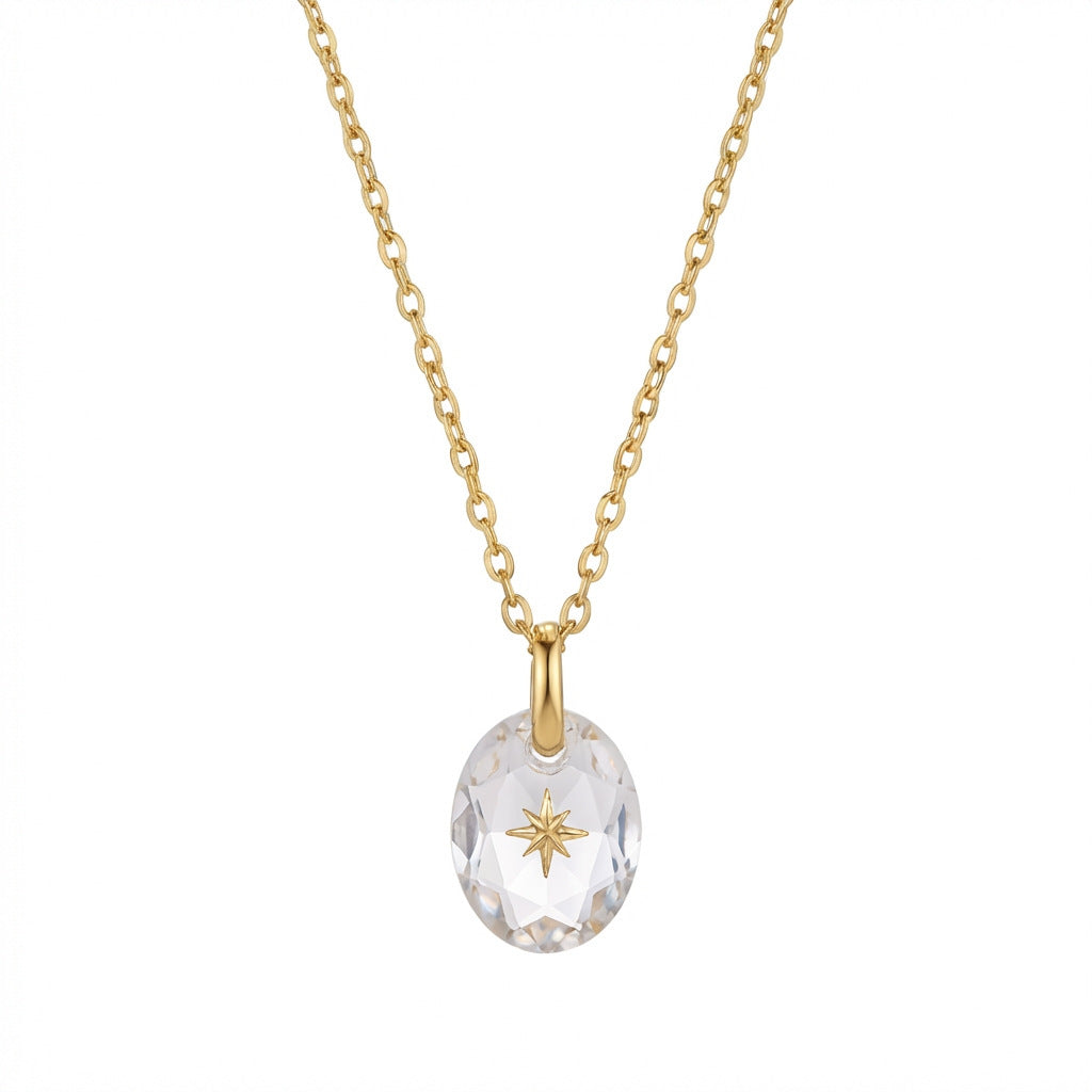 Vintage-style Natural Stone Twelve Zodiac Birthstone Star Pendant Titanium Steel Necklace