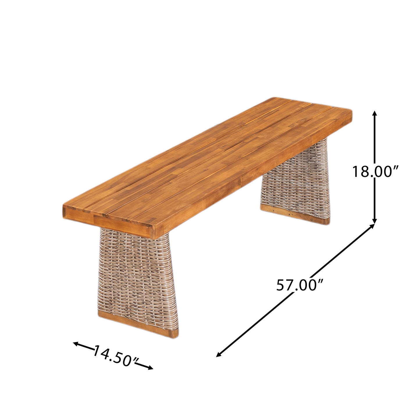 Outdoor Dining Set Acacia Wood Brown 3 Piece Table 2 Benches Rattan Legs