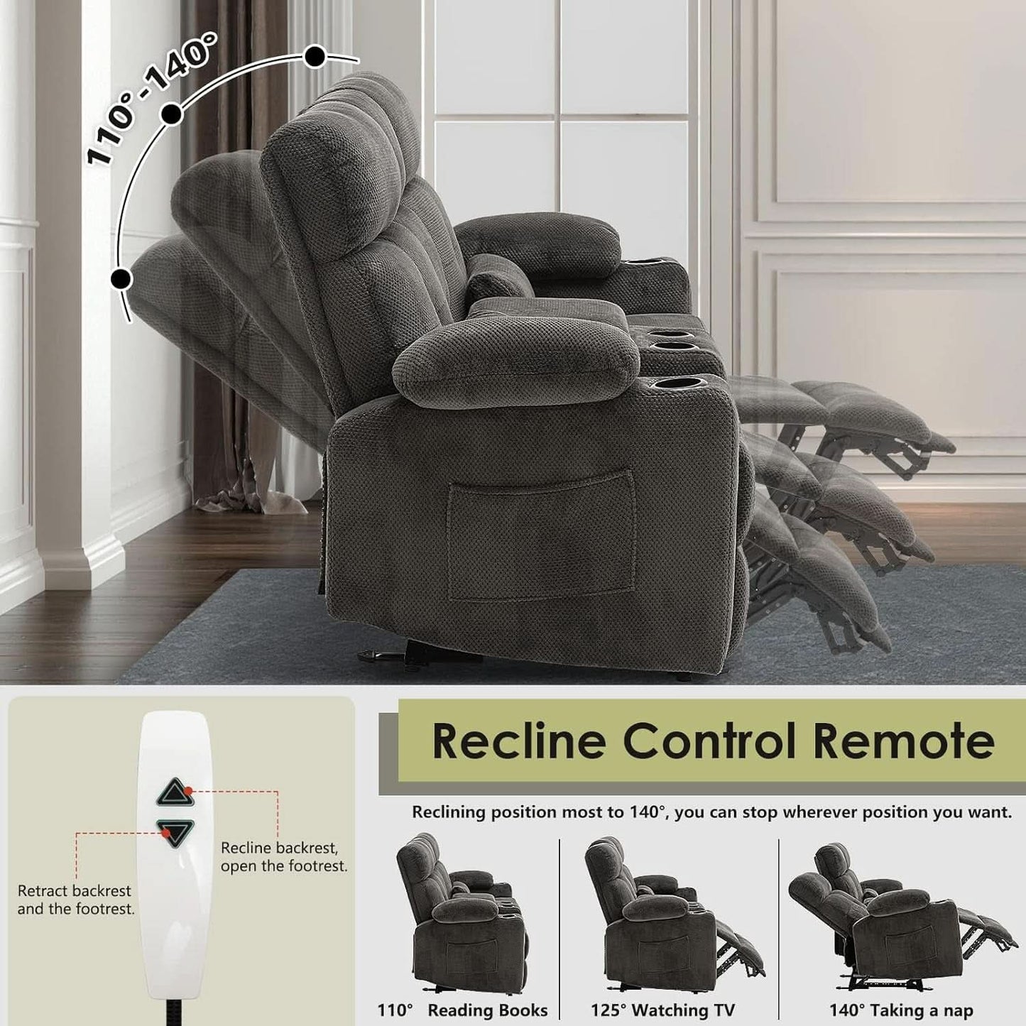 Power Reclining Sofa Set With Massage And USB Ports