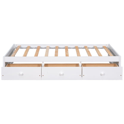 Twin Size Platform Storage Bed With 3 Drawers - White