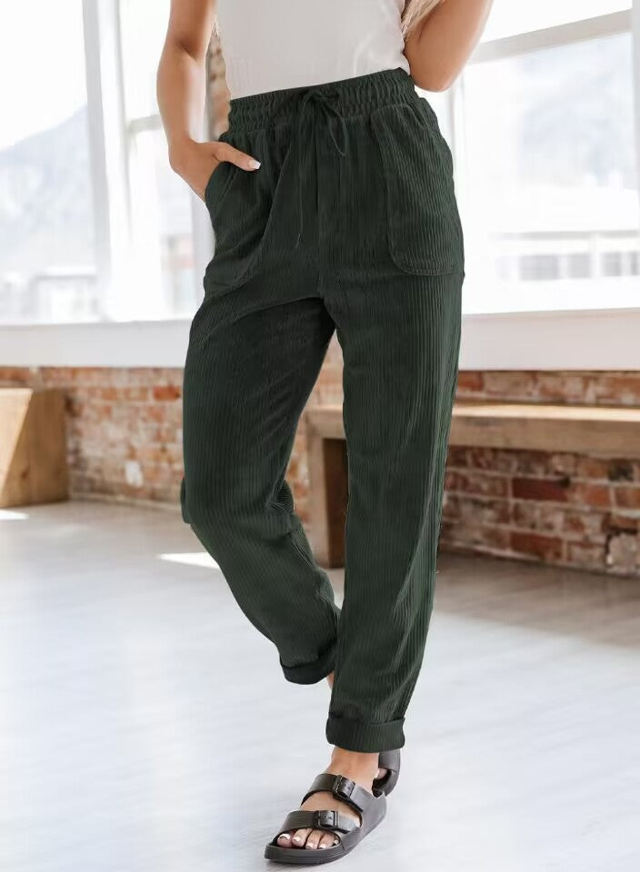 European And American Casual Pants Fashion Solid Color Corduroy Wide-leg Pants Women's Pants