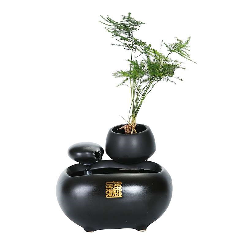 Ceramic Flowing Water Fountain with Mist – Desktop Zen Humidifier Ornament