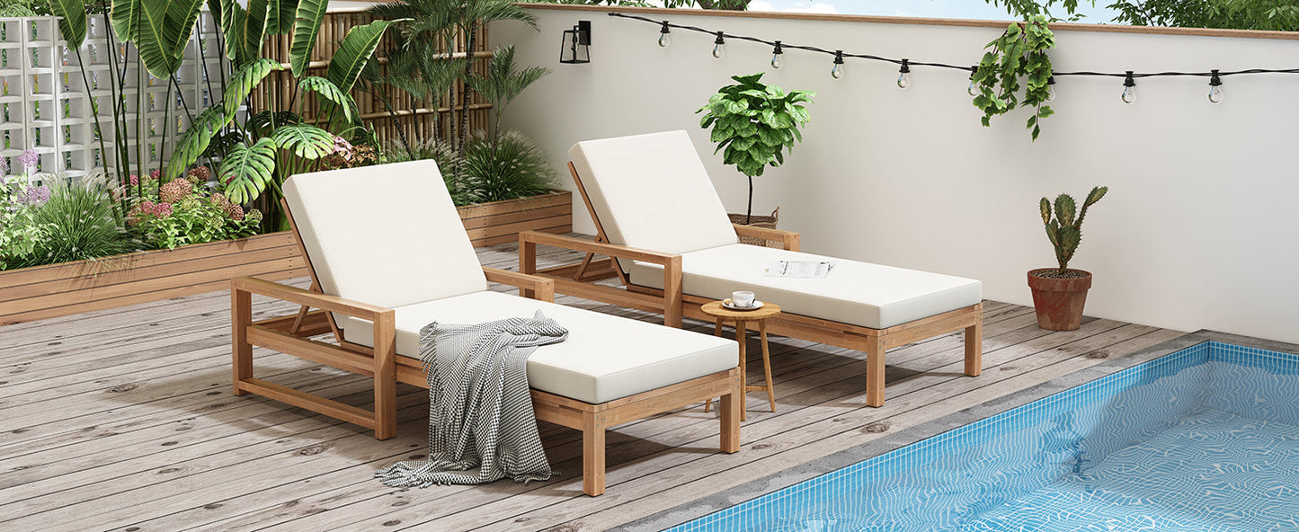 Outdoor Chaise Lounge Acacia Wood Light Teak Beige Cushion 5 Position 2