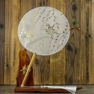 Translucent Silk Chinese Round Hand Fan, Floral Design