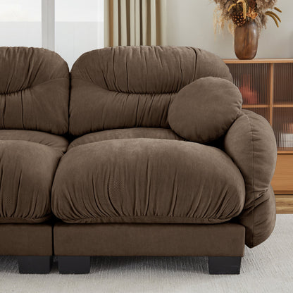 Sectional Sofa Modular Chenille Brown 3 Seat 2 Ottomans Pleated Backrest