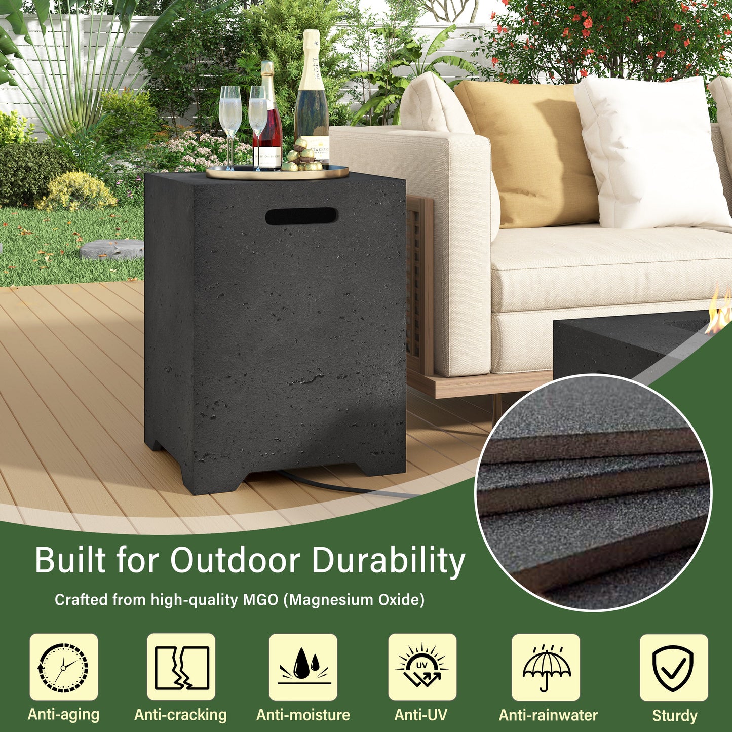 2-in-1 Outdoor Fire Pit and Propane Tank Stand Set 41.9 Inch, Beige Black