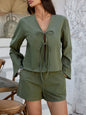 Devine Double Tied V-Neck Top and Shorts Set