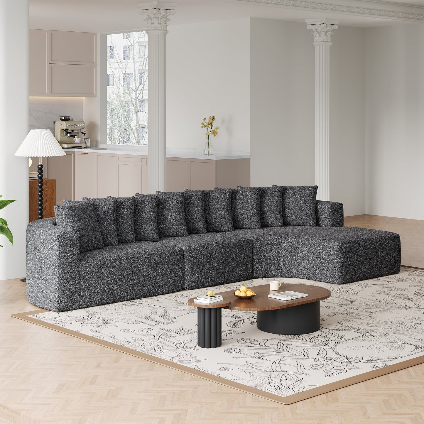 Cloud Sectional Sofa 131" Gray Chenille 3-Seat Right Chaise