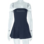 Women's Black And White Patchwork Summer Dress Y2K Trend Slash Neck Backless Sweet Girl Chic Ruched Mini Bodycon Streetwear