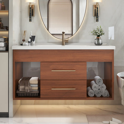 35.4' Mid-Century Floating Bathroom Vanity with Ceramic Undermount Sink