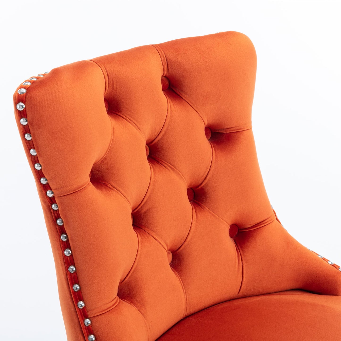 Velvet Upholstered Barstool Set of 2, Button Tufted, Chrome Nailhead, Orange