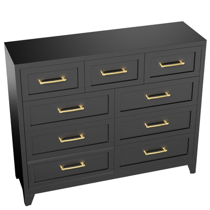 Dresser Tall 9-Drawer Black Steel Smooth-Glide 47.3x15.8x39 In
