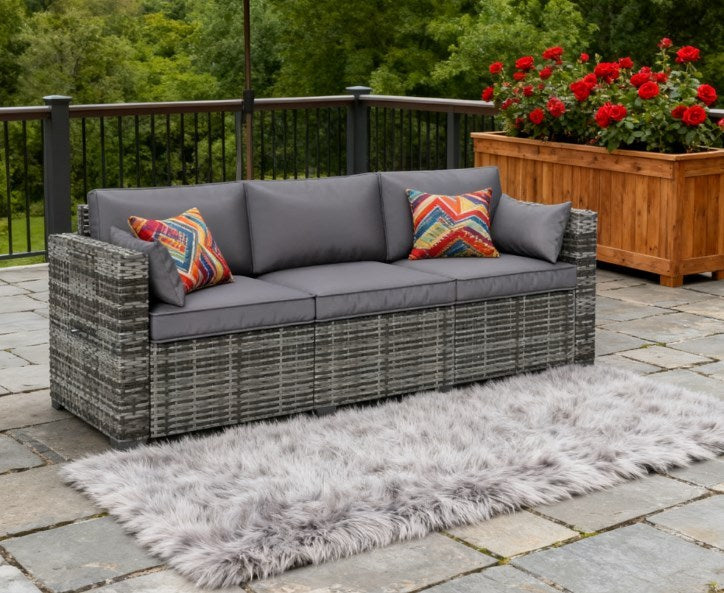 Outdoor Sofa PE Rattan 3-Seat 79" Gray