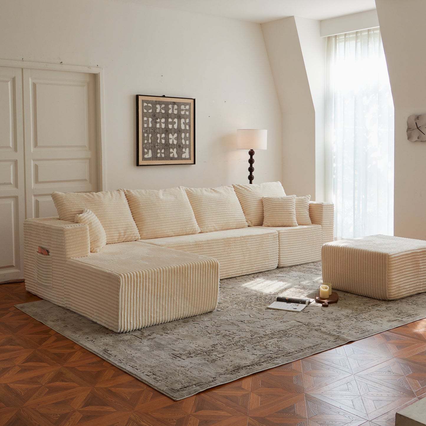 Sectional Sofa U-Shape Cloud Modular Beige 4 Seat 134 In No Assembly