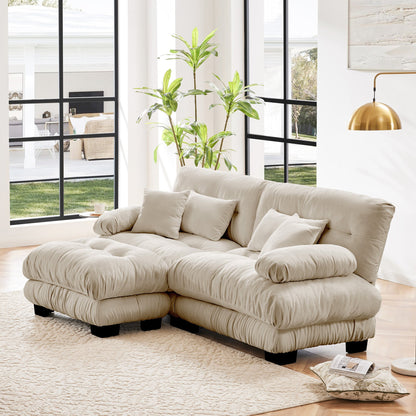 Sectional Sofa Cloud Style Chenille Light Coffee 2 Seat Convertible