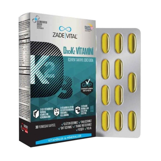 Zade Vital Vitamin D3 + K2 Dietary Supplement for Bone Health - 30 Capsules