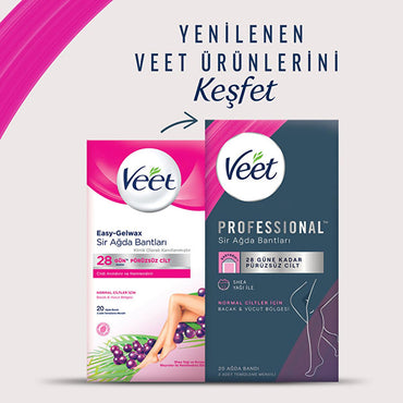 Veet Profesyonel Wax Strips for Hair Removal - Easy Gelwax Technology for Smooth Skin up to 28 Days - Normal Skin, 20 Strips