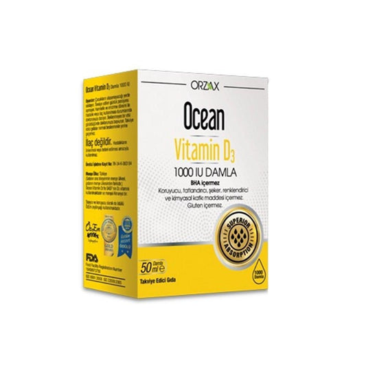 Orzax Ocean Vitamin D3 1000 IU Liquid Drops - Gluten-Free, BHA-Free Dietary Supplement for Adults