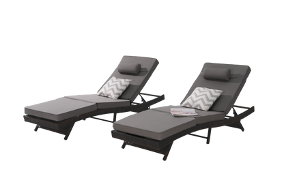 Outdoor Reclining Lounge Chair PE Rattan Dark Gray Set of 2