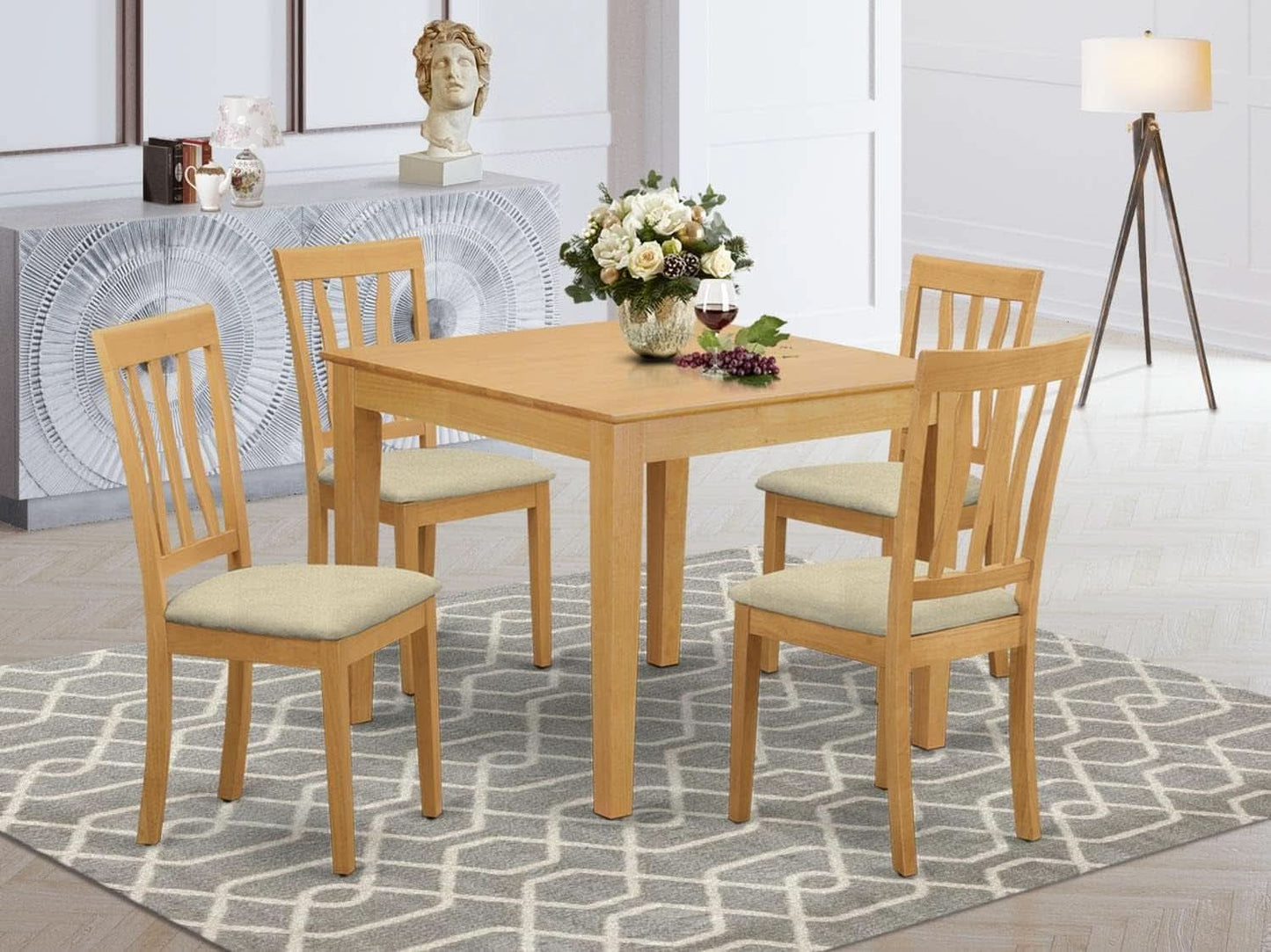 OXAN5OAKCProductLine Oak Kitchen Table Set For4 LinenChairs