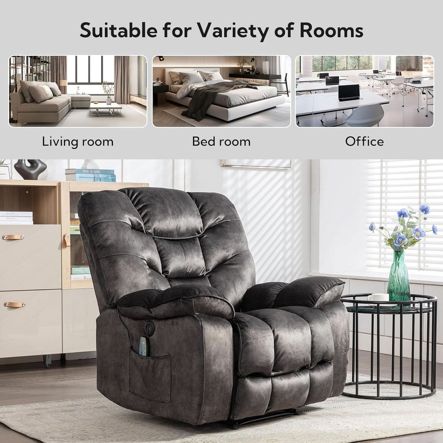 Oversized 41 Inch Power Recliner With Massage And Heat