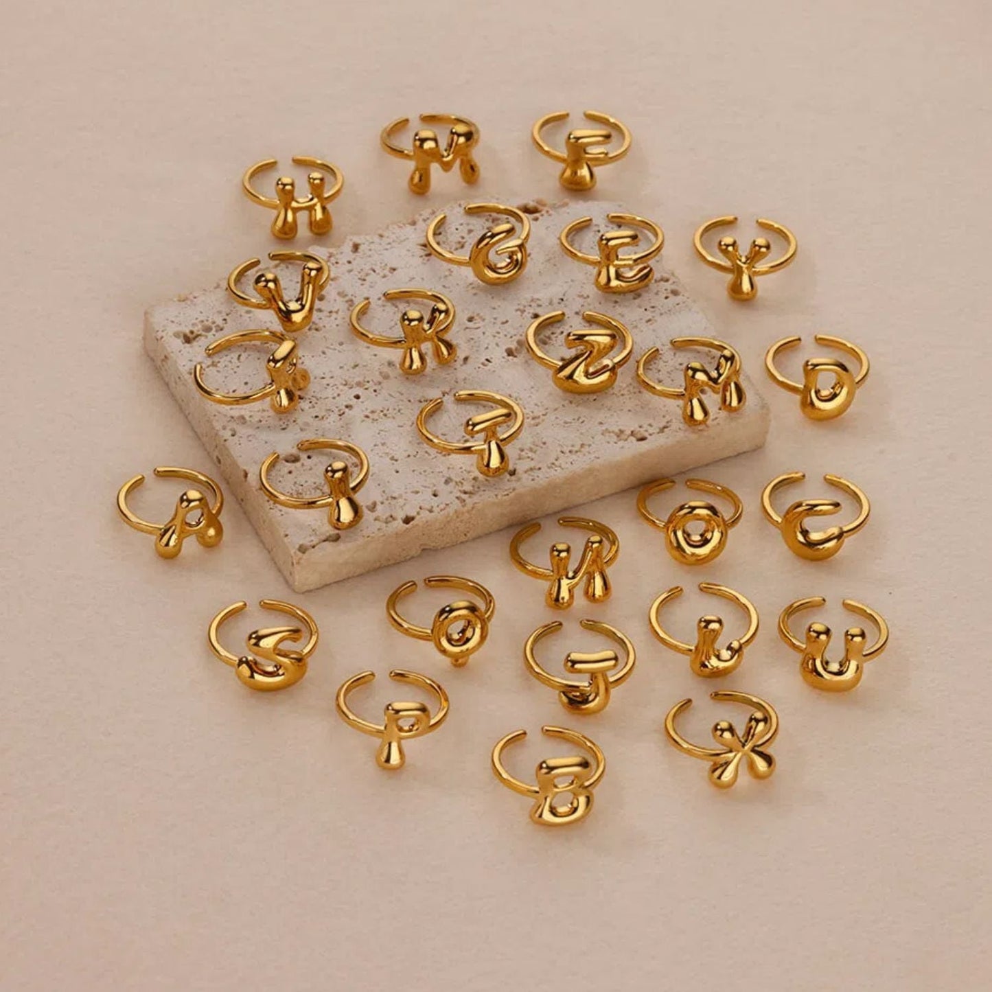 Cute Bubble Letters Ring Gold 18K Gold Plated Ring