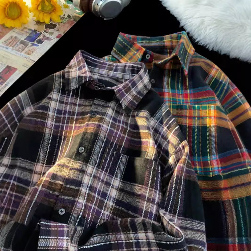New Japanese-style Retro Color-block Design Loose-fit Shirt