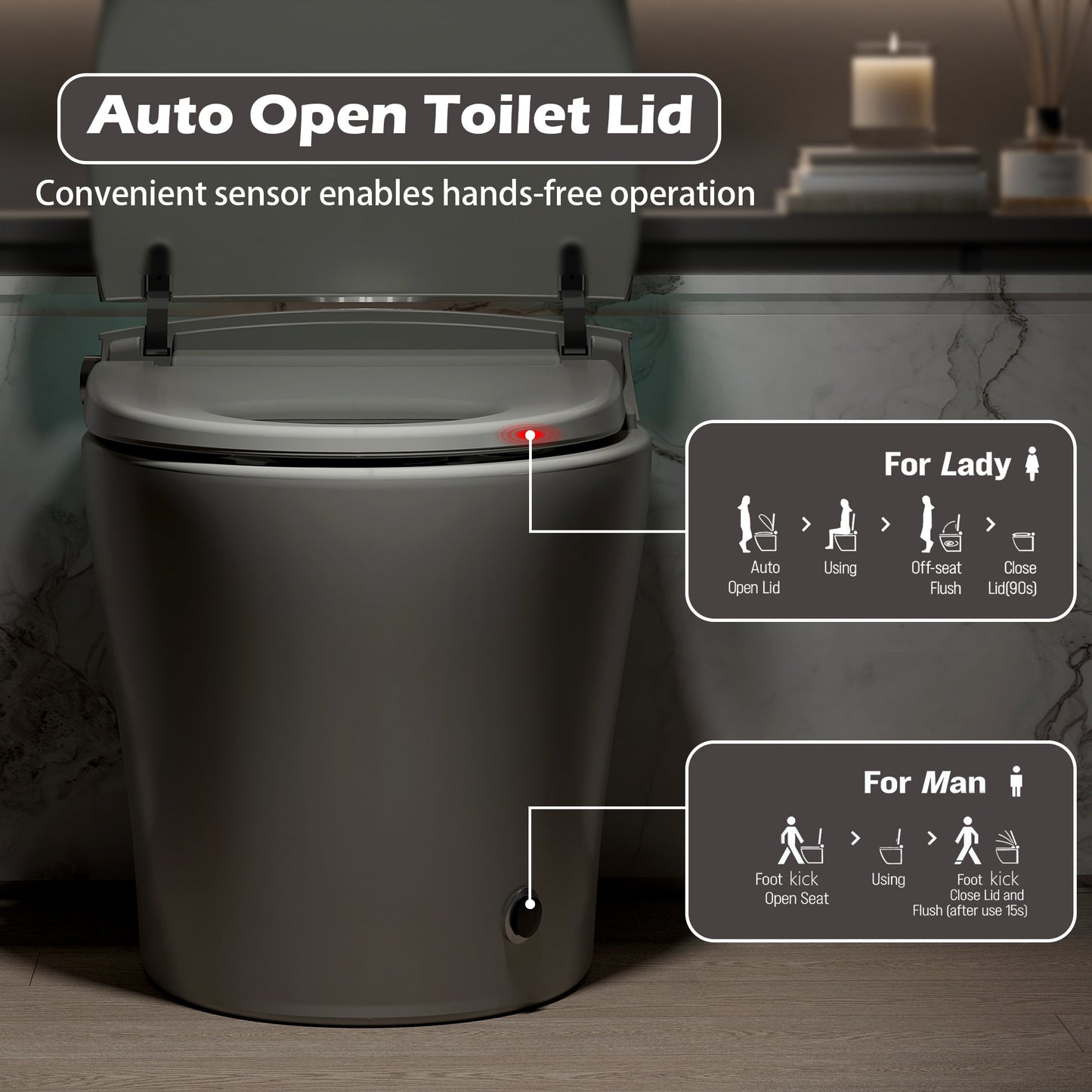 Smart Toilet with Bidet Built in, Bidet Toilet with Heated Seat, Foot Kick,Wa...