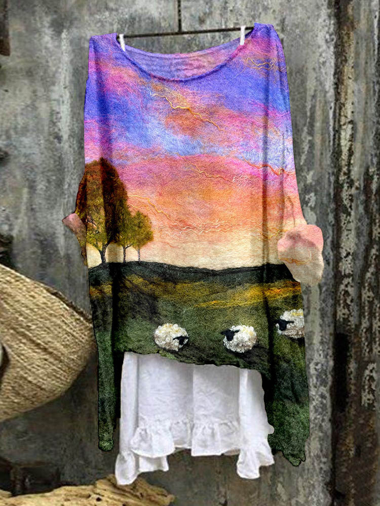 Loose Print Crew Neck Casual Plus Size Women's T-shirt