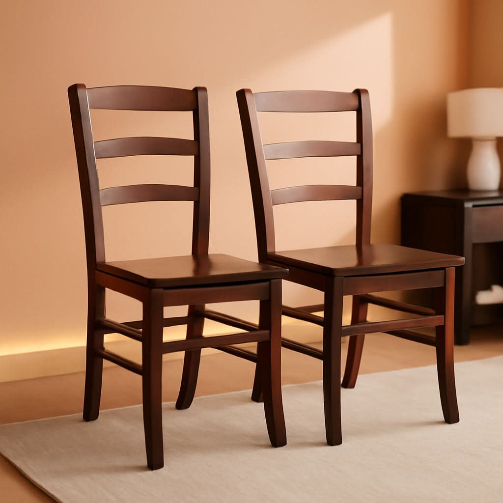 Walnut Ladder-Back Dining Chair Set for Dining Room