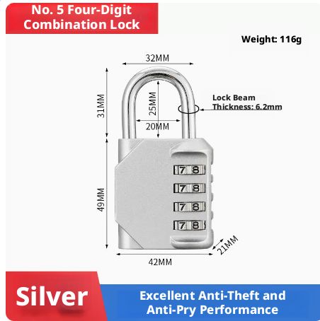 Mechanical combination lock-medium-black