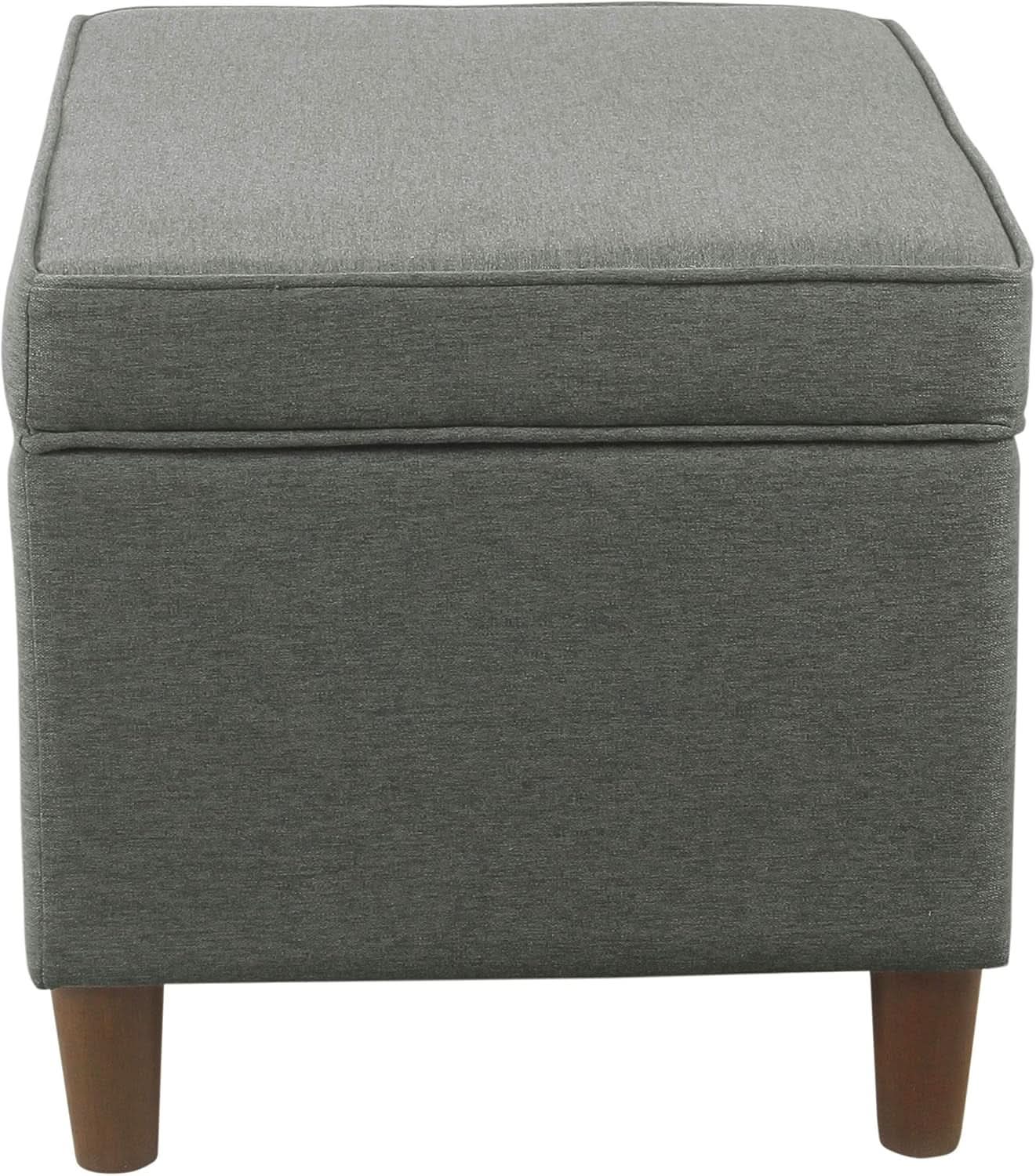 24 Inch Gray Fabric Hidden Storage Ottoman With Hinged Lid