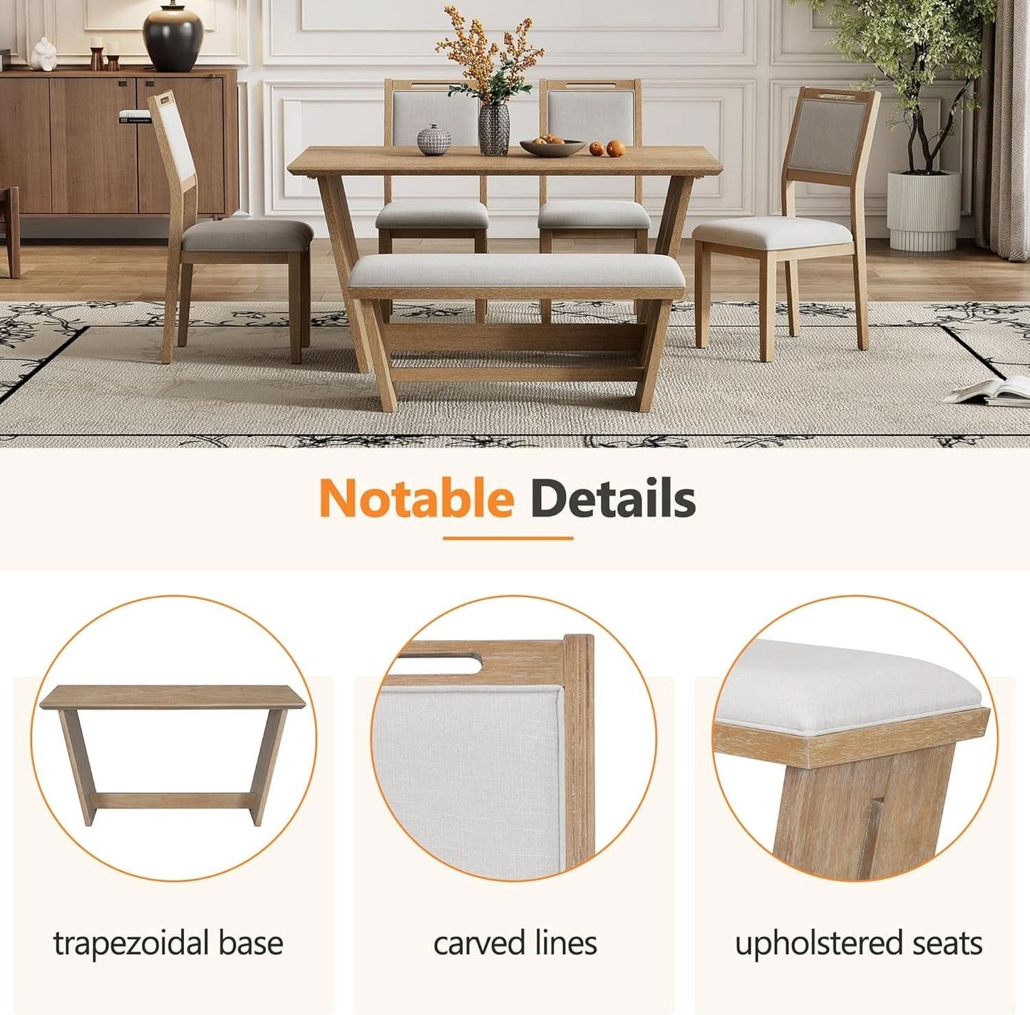 Natural Vintage Rustic Handcrafted Dining Table Set
