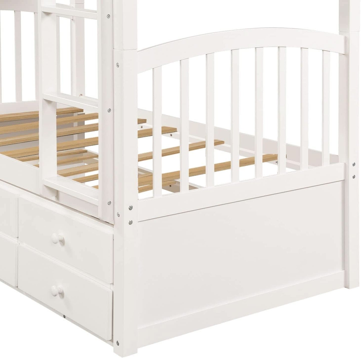 Twin Over Twin Bunk Bed With Trundle And Drawers White