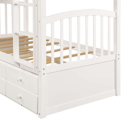 Twin Over Twin Bunk Bed With Trundle And Drawers White