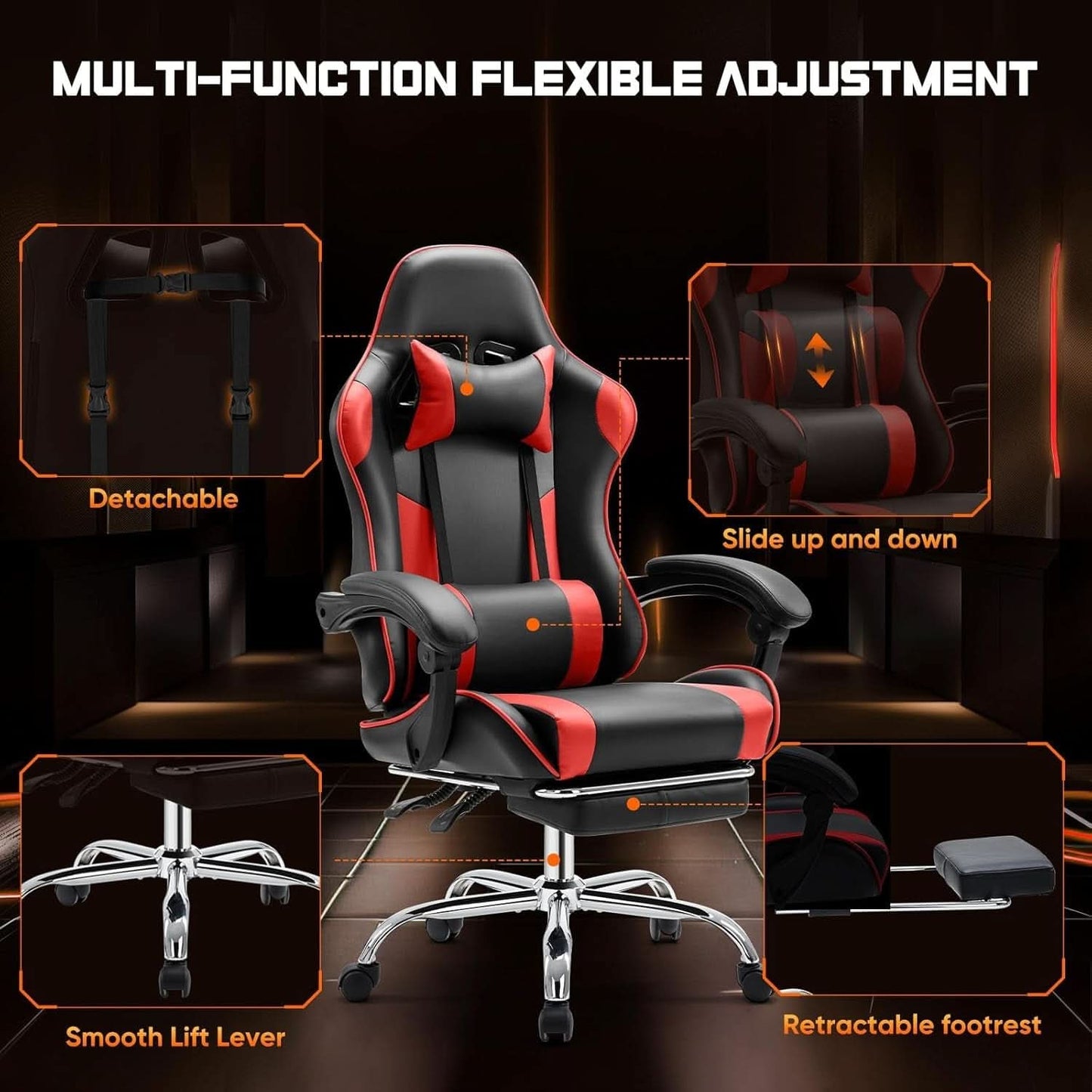 Ergonomic Gaming Desk Chair With Footrest And Headrest